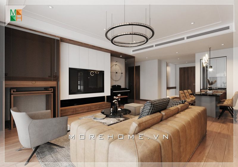 Thiết kế phòng khách với nội thất gỗ tự nhiên cho chung cư, nhà phố, biệt thự phong cách hiện đại